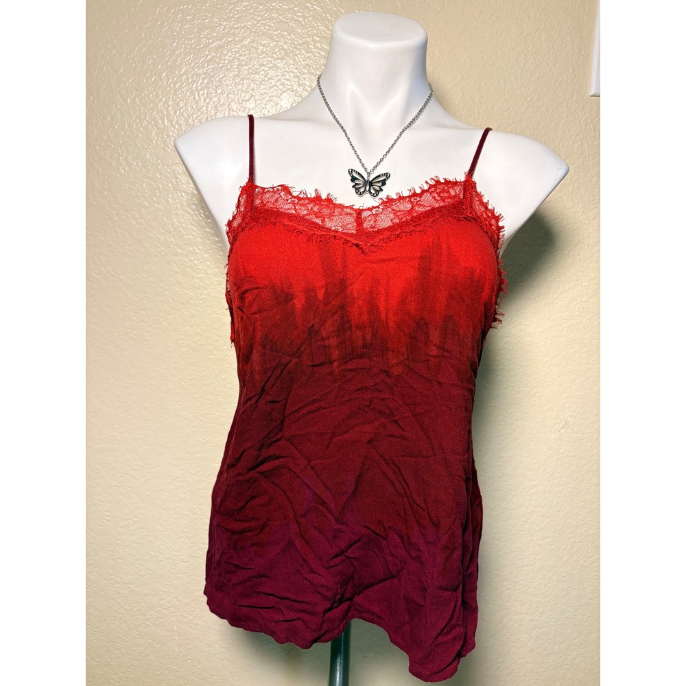 Apt. 9 Red Ombre Lace Trim Camisole Top Small Adjustable Straps Burgundy #5